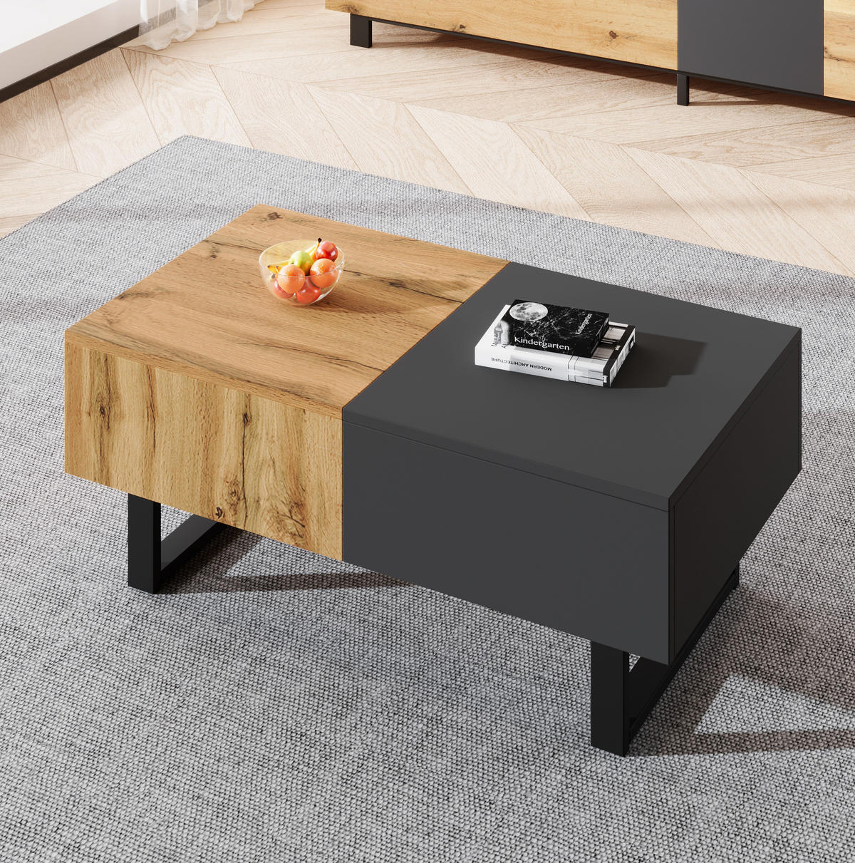COUCHTISCH, verschiebbar, Spanplatte mit Metallständern, 155/40/55 cm, Naturfarben - Naturfarben, Holzwerkstoff (155/40/55cm) - Redom