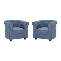 2ER-SET Sessel - Stoff - Blau - CHESTERFIELD - Blau, Textil (78/72/82cm) - Vente-Unique