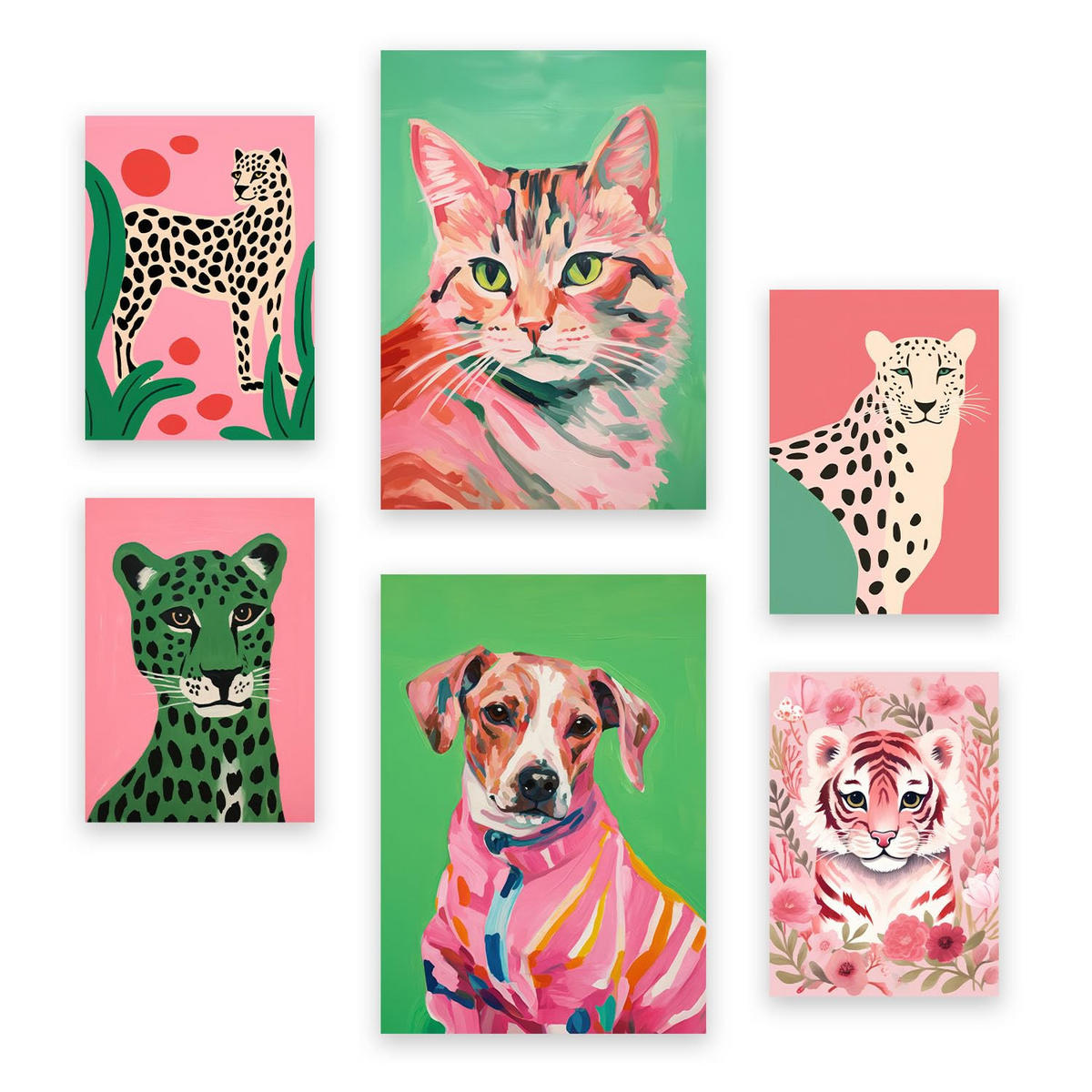 POSTER Set Mit 6 Rosa Haustiere A3 & A4 Rahmenlos - Klar, Papier (29/3cm) - Nacnic