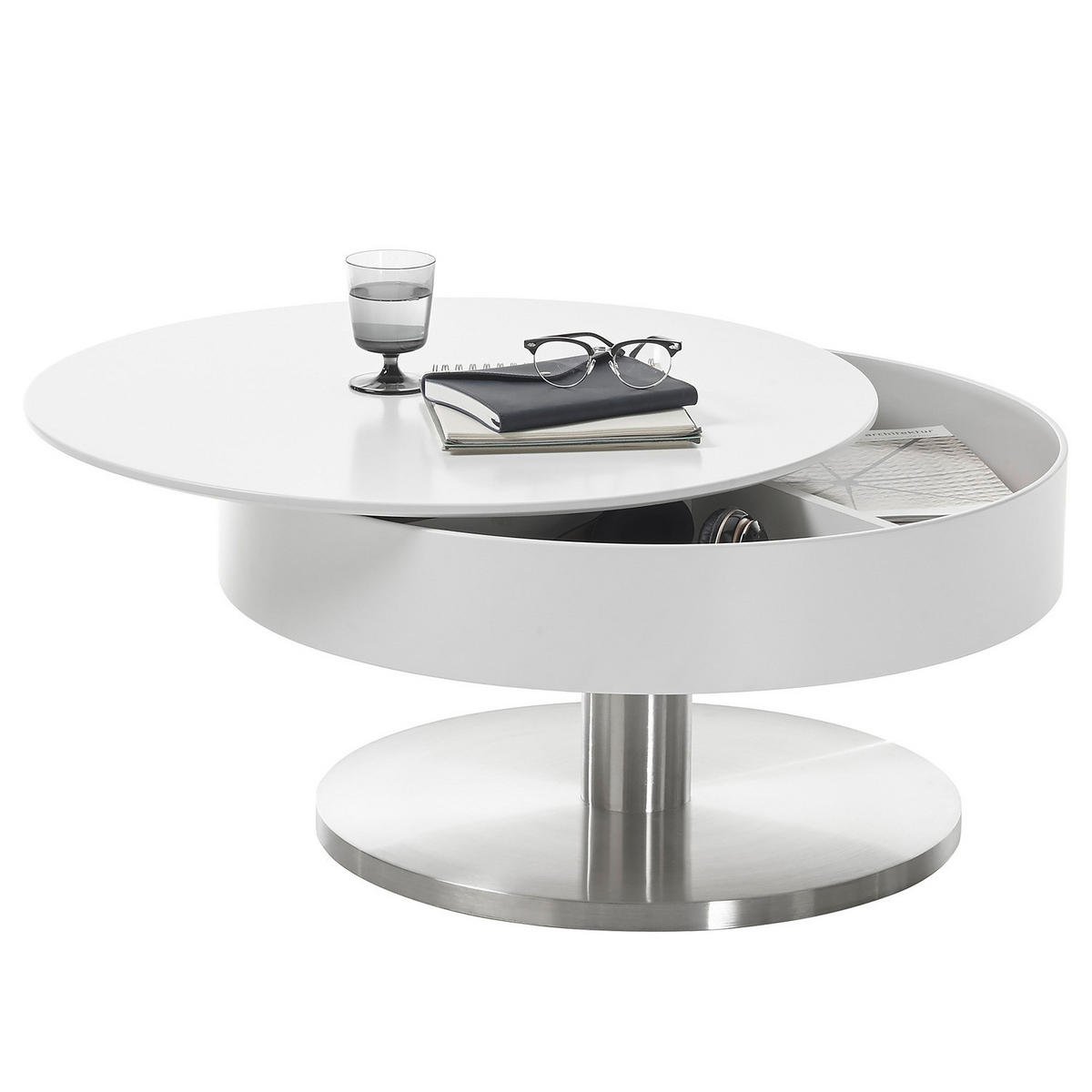 COUCHTISCH mit Stauraum - Weiß / Silber - Weiß, Holzwerkstoff/Metall (79/79/40cm) - home24