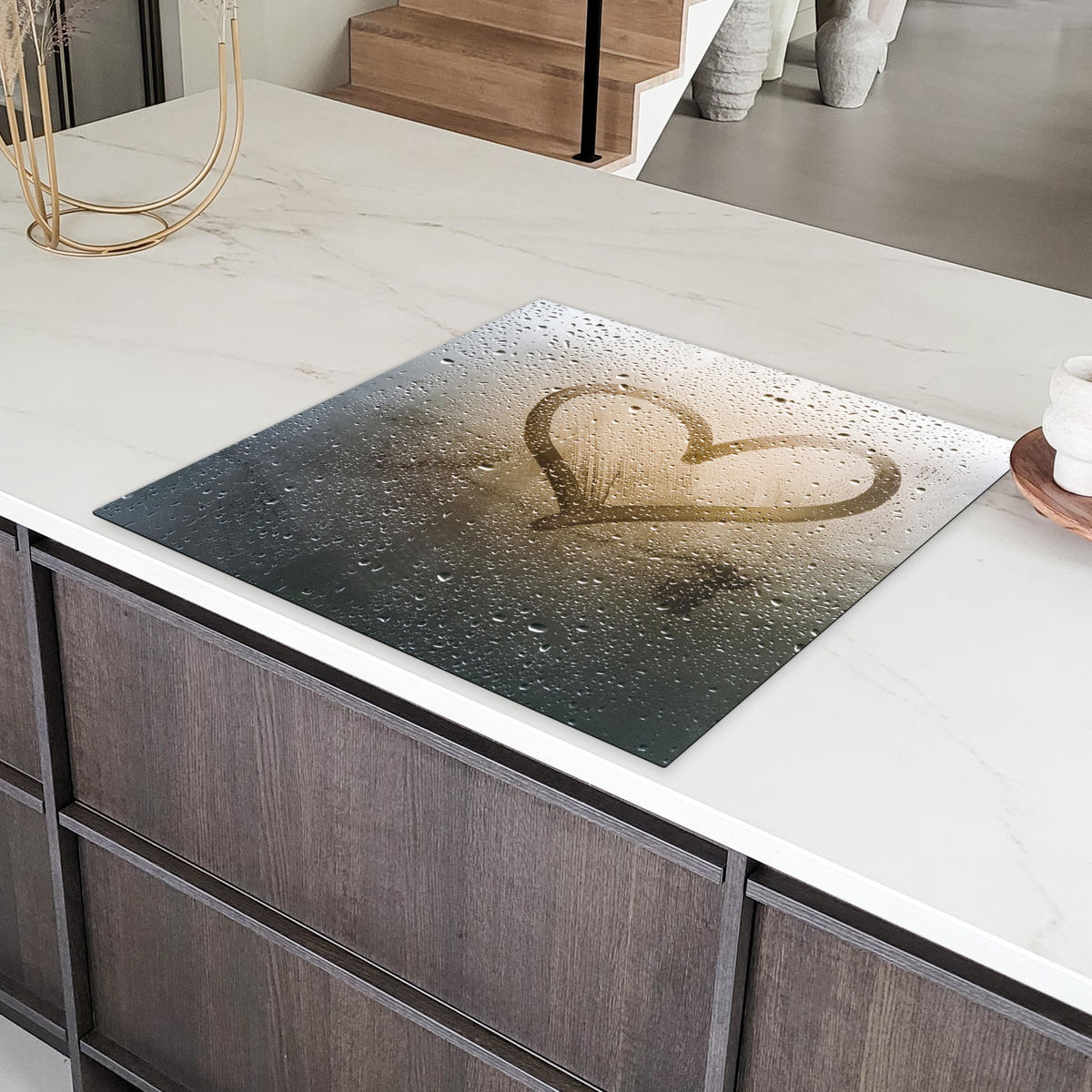 HERDABDECKPLATTE Herz - Kondenswasser - Wasser - 3D Induktionsmatte 78x78 cm - Grau, Kunststoff (78/78/0.2cm) - MuchoWow