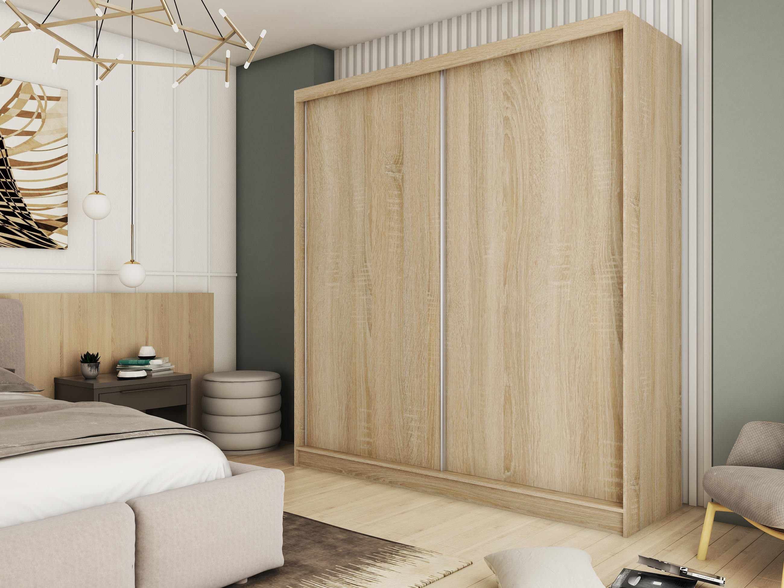 SCHWEBETÜRENSCHRANK SOFIA 200/216/61 cm 2-türig Sonoma Eiche - Sonoma Eiche, Holzwerkstoff (200/216/61cm) - MASSENO