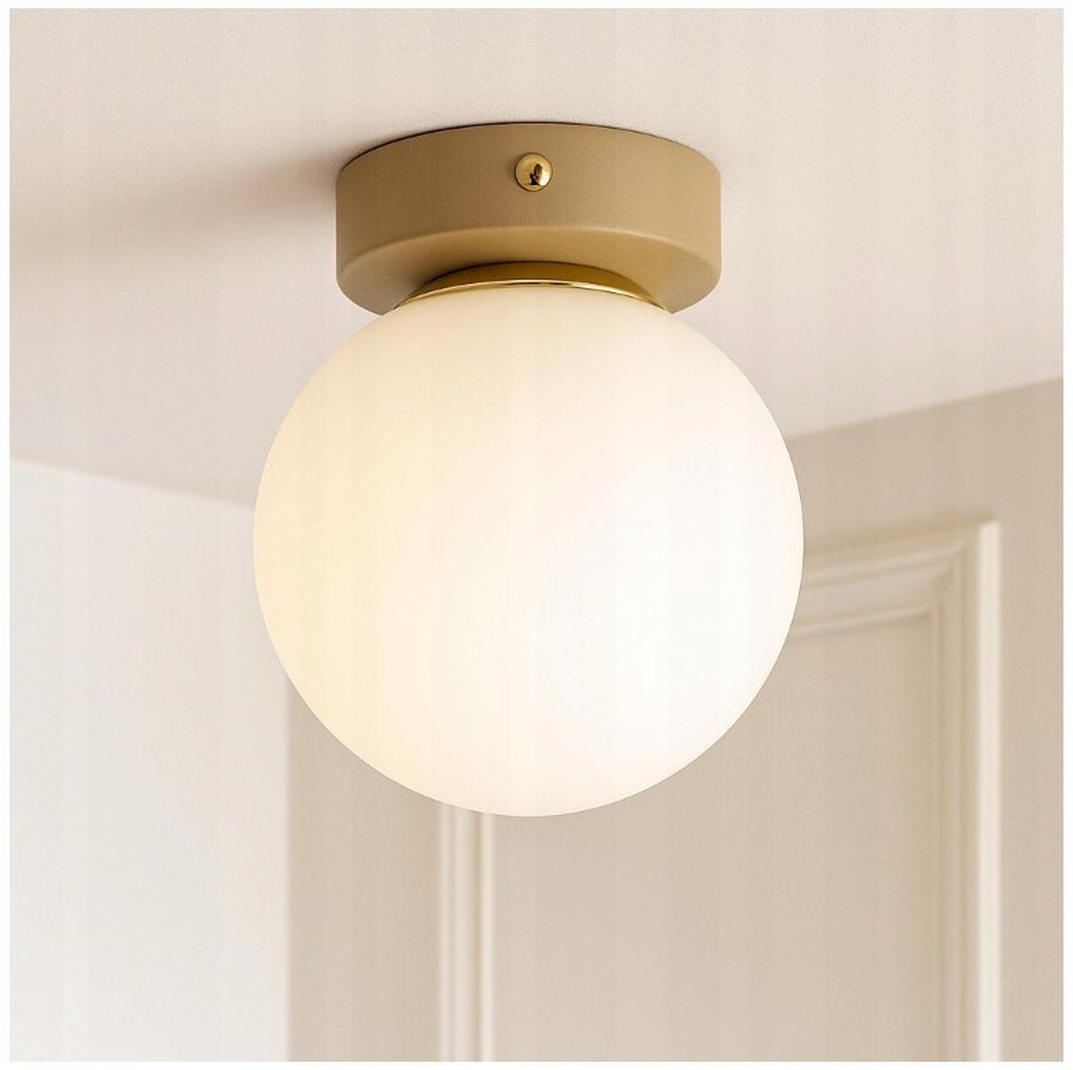 DECKENLEUCHTE ECRU II - Beige/Goldfarben, Glas/Metall (14/14/16cm) - kiki design