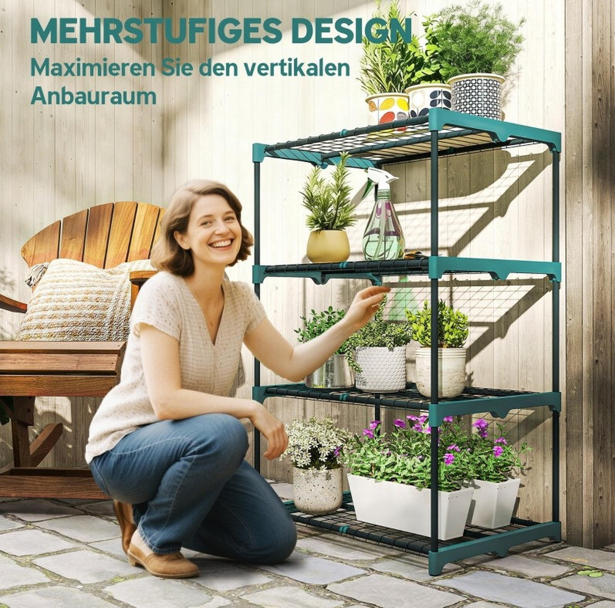 STANDREGAL aus Stahl 67x49x105 cm Dunkelgrün mit 4 Ebenen, platzsparendem Vertikaldesign und rostbeständiger Oberfläche - Dunkelgrün, Kunststoff (67/105/49cm) - Modfu