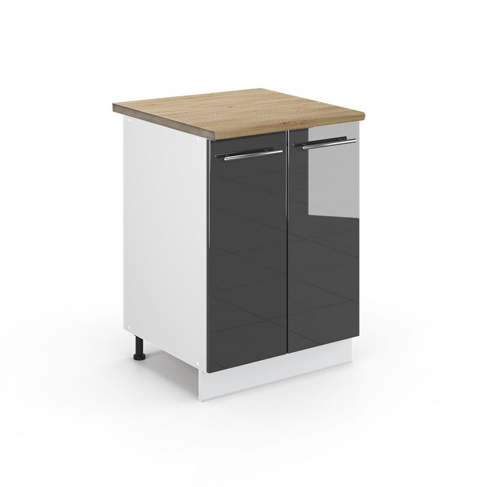 KÜCHENUNTERSCHRANK Fame-Line Anthrazit Hochglanz 60 cm, AP Eiche - Anthrazit/Weiß, Holzwerkstoff (60/82/60cm) - Vicco