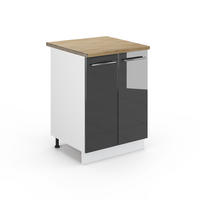 KÜCHENUNTERSCHRANK Fame-Line Anthrazit Hochglanz 60 cm, AP Eiche - Anthrazit/Weiß, Holzwerkstoff (60/82/60cm) - Vicco