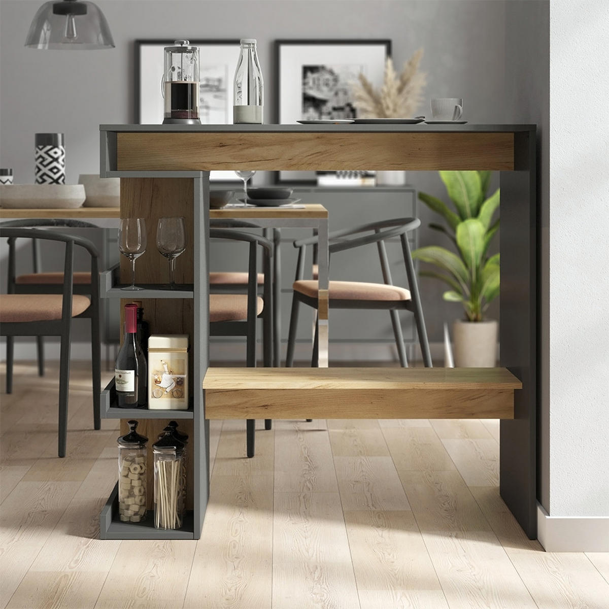 BARTISCH Dana Anthrazit/Goldkraft Eiche 108 x 50 cm - Honigeiche/Anthrazit, Holzwerkstoff (50/108/103cm) - Vicco