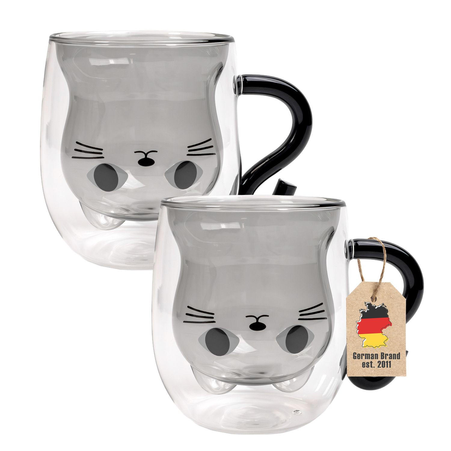 THERMO GLÄSER Design Katze 200ml (2-tlg.) - Schwarz, Glas - Intirilife