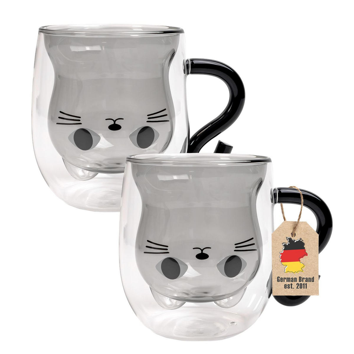 THERMO GLÄSER Design Katze 200ml (2-tlg.) - Schwarz, Glas - Intirilife