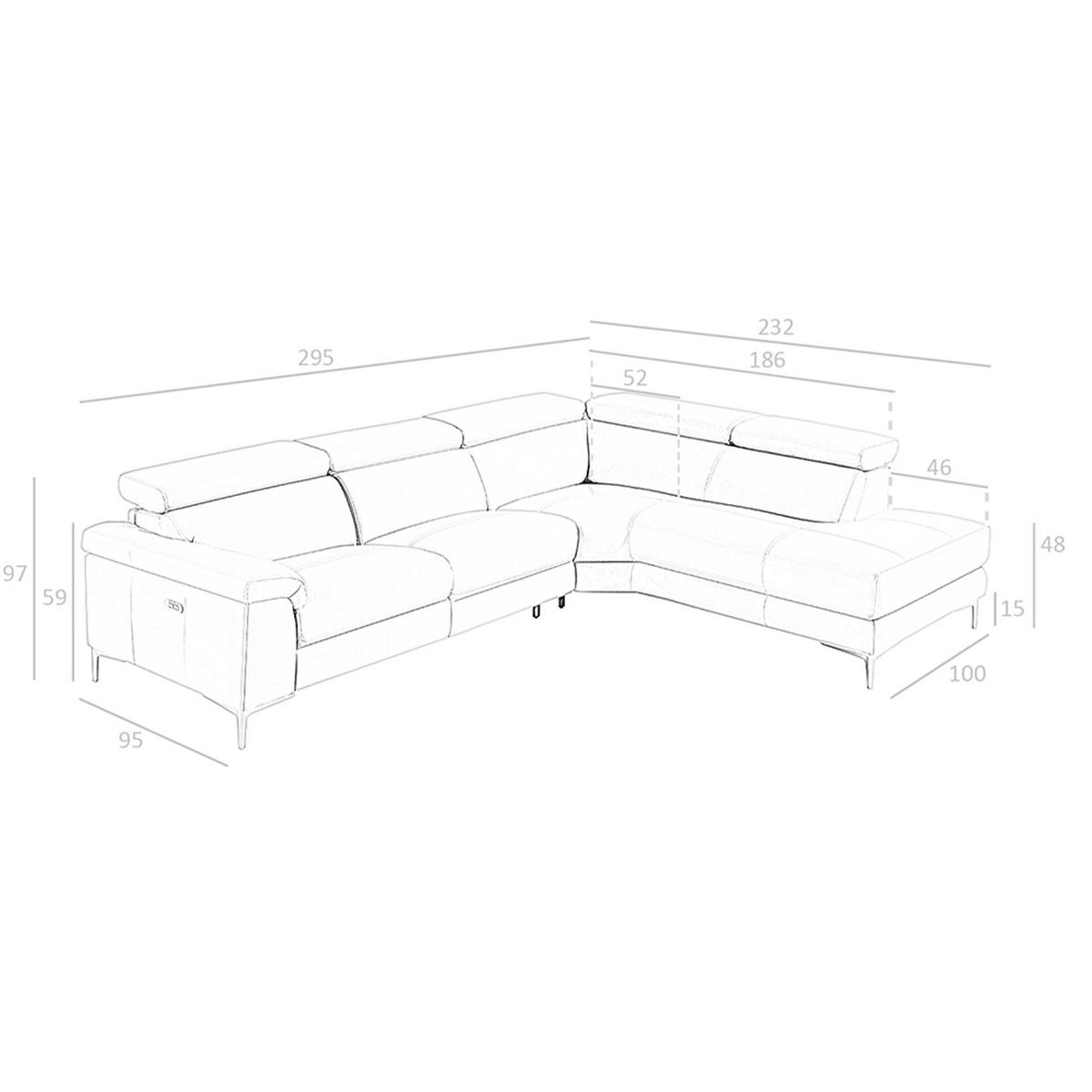 ECKSOFA Relaxsofa mit Chaiselongue rechts in dunkelgrauem Leder 295/232/97 cm - Dunkelgrau/Schwarz, Leder (295/232cm) - ANGEL CERDA