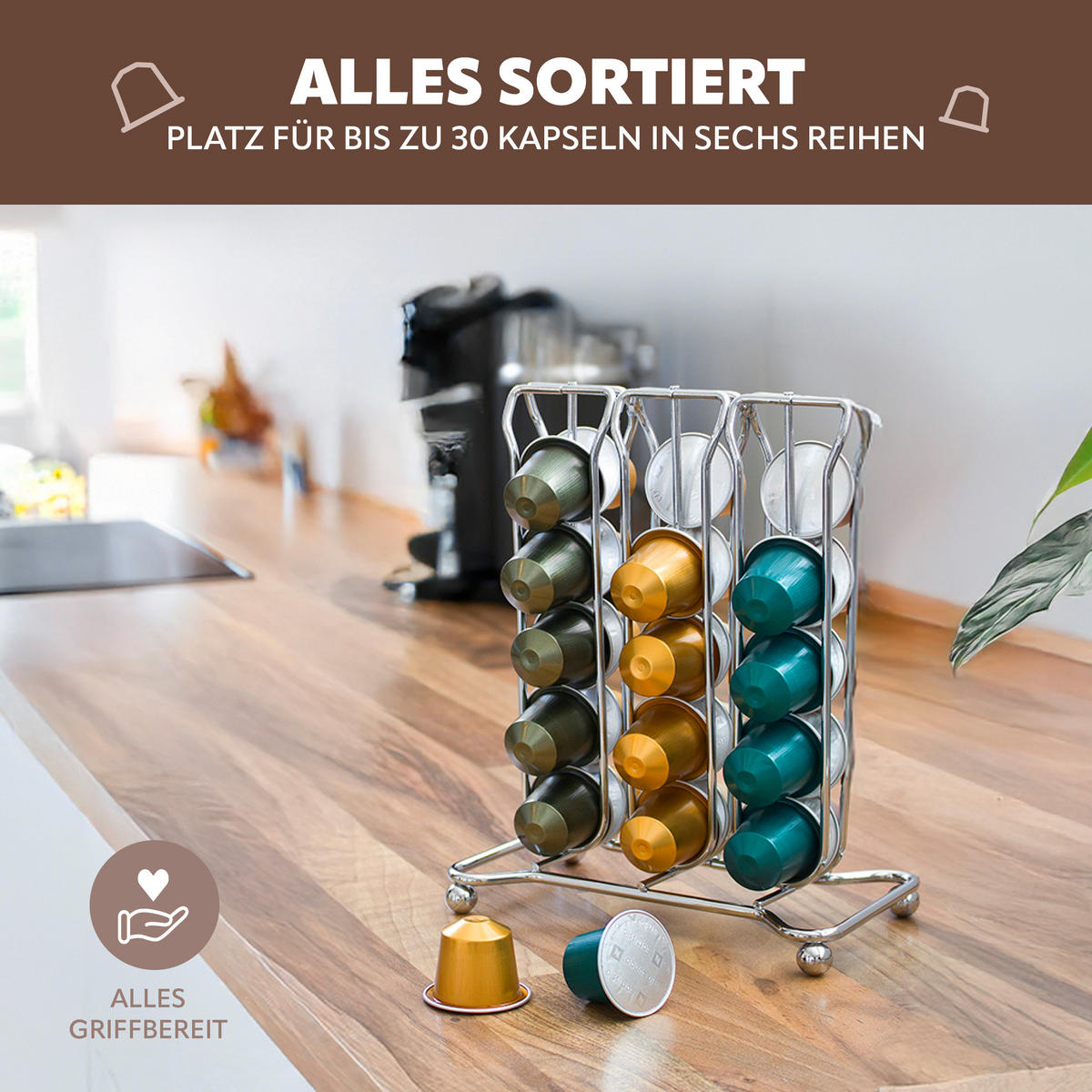 KAPSELSTÄNDER, für Nespresso, verchromt - Chromfarben, Metall (16/20.5/9.5cm) - bremermann