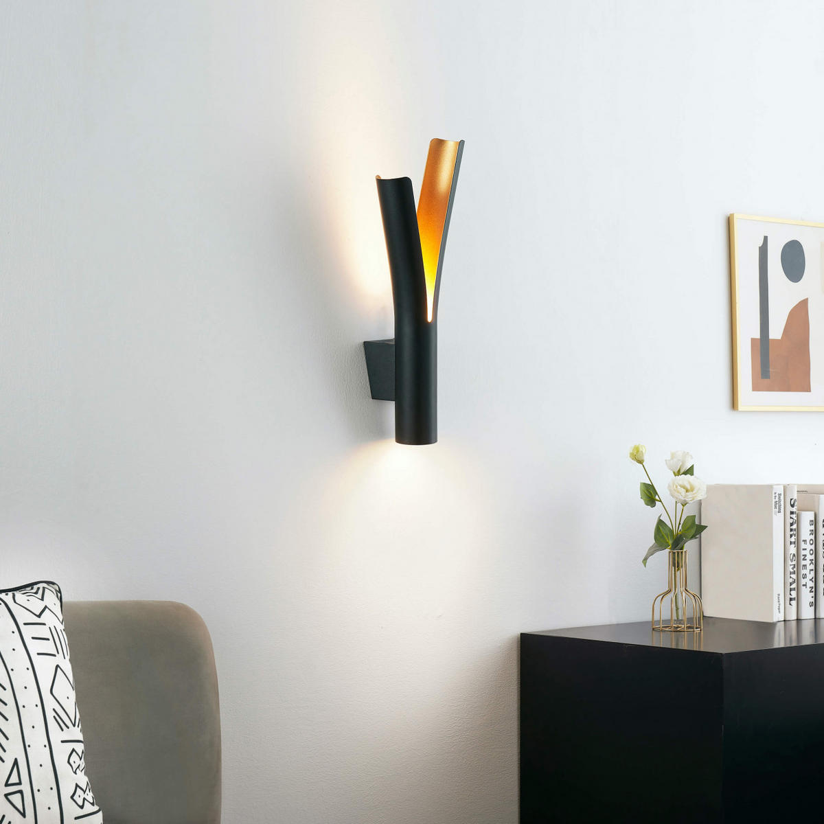 WANDLEUCHTE Nelia, Schwarz und gold, 42.5cm - Goldfarben, Metall (14.5/42.5/9cm) - KOSILUM