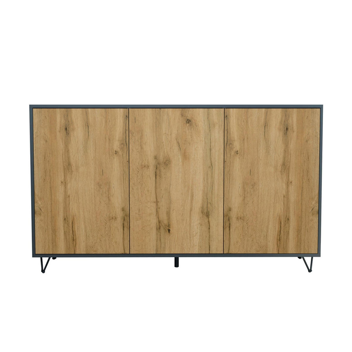 SIDEBOARD Elisa, Kommode mit Push-to-Open, Made in Germany, Moderner Schrank, Anthrazit matt/Eiche Evoke (152,5 x 90,5 x 37 cm) - Eiche Wotan, Holzwerkstoff (152.5/90.5/37cm) - InnoFurn