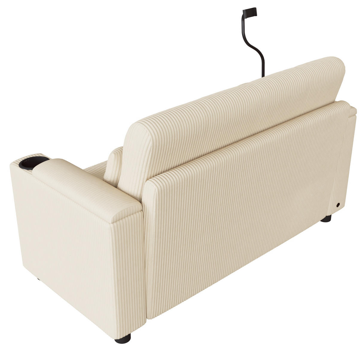 SOFA 2-Sitzer Beige mit Stauraum und Ladeanschlüssen, Cord - Beige/Schwarz, Holzwerkstoff/Textil (136.5/83.6/79.5cm) - CHICFURN