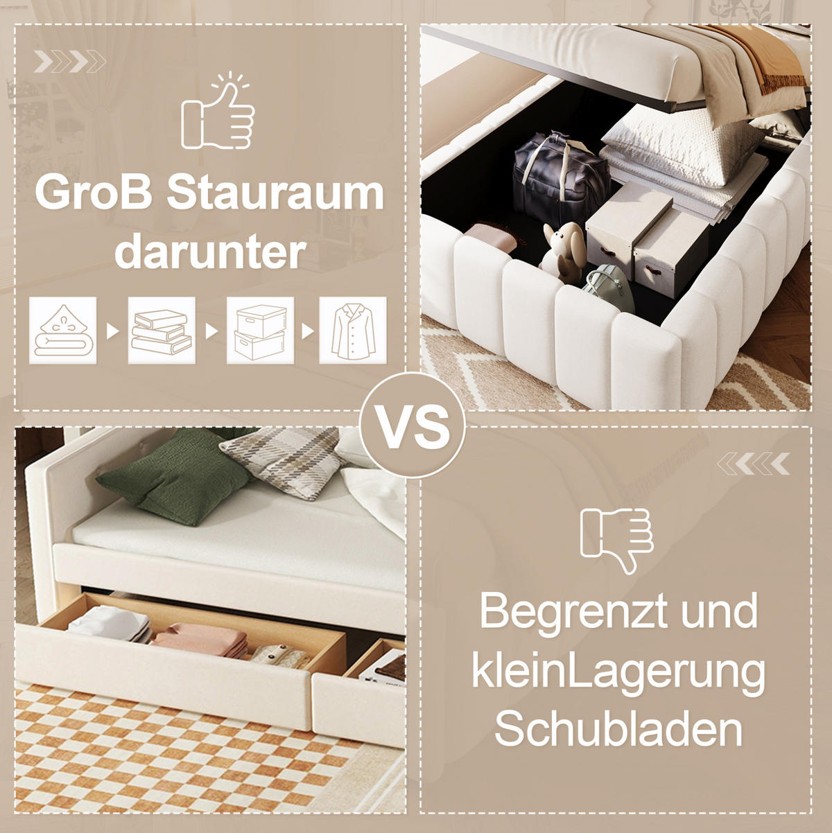 POLSTERBETT 90/200 cm Beige aus Leinen mit hydraulischem Stauraum - Beige, Textil (90/200cm) - OKMYHOME
