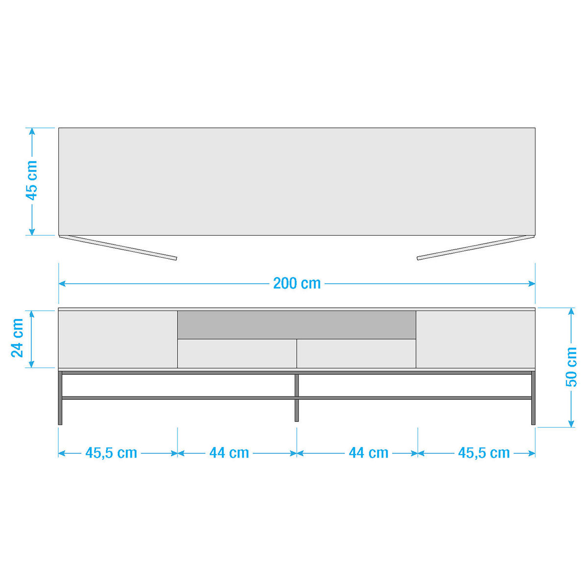 TV-LOWBOARD - 1 Fach, Pinie massiv / Metall, 200 cm - Schwarz/Pinienfarben, Holz (200/50/45cm) - home24