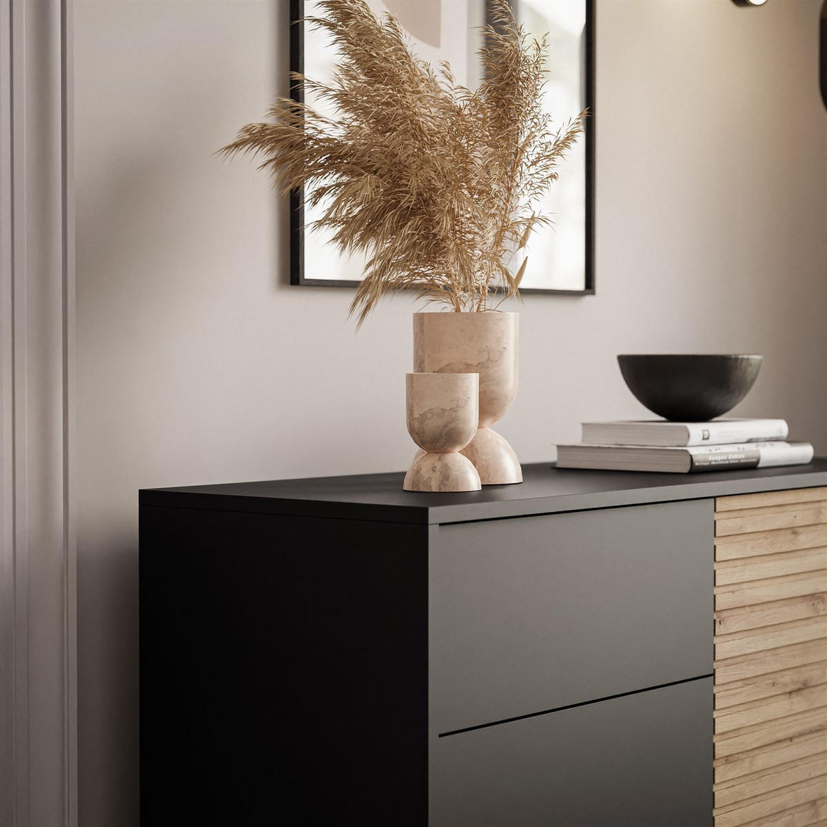 KOMMODE CONE KSZ104 - Eichefarben/Schwarz, Holzwerkstoff (104/83/39cm) - Lookway