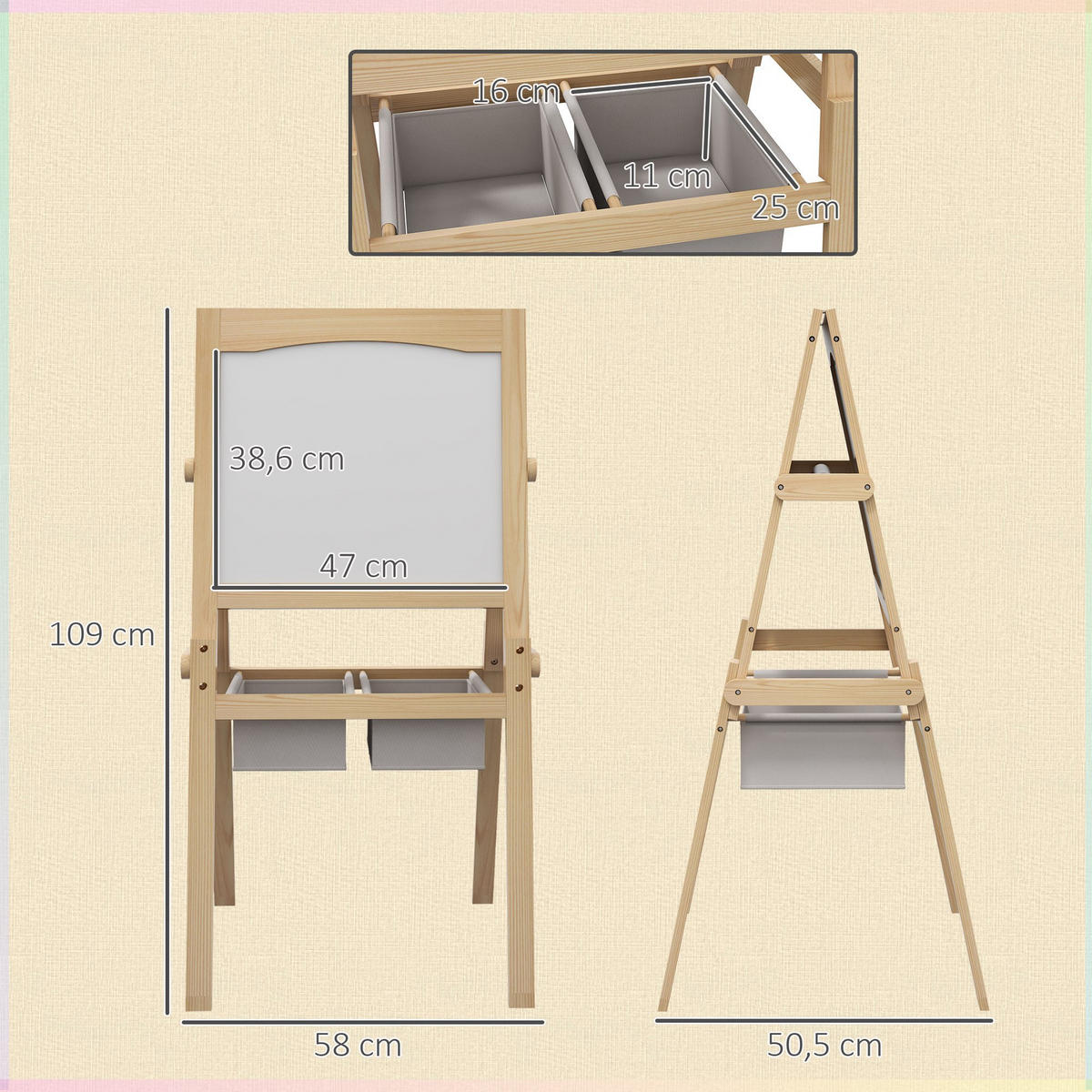 MALTAFEL DE-18183 3-in-1 mit Papierrolle, magnetisch Natur - Naturfarben, Holzwerkstoff (50.5/109/58cm) - ComfortXL