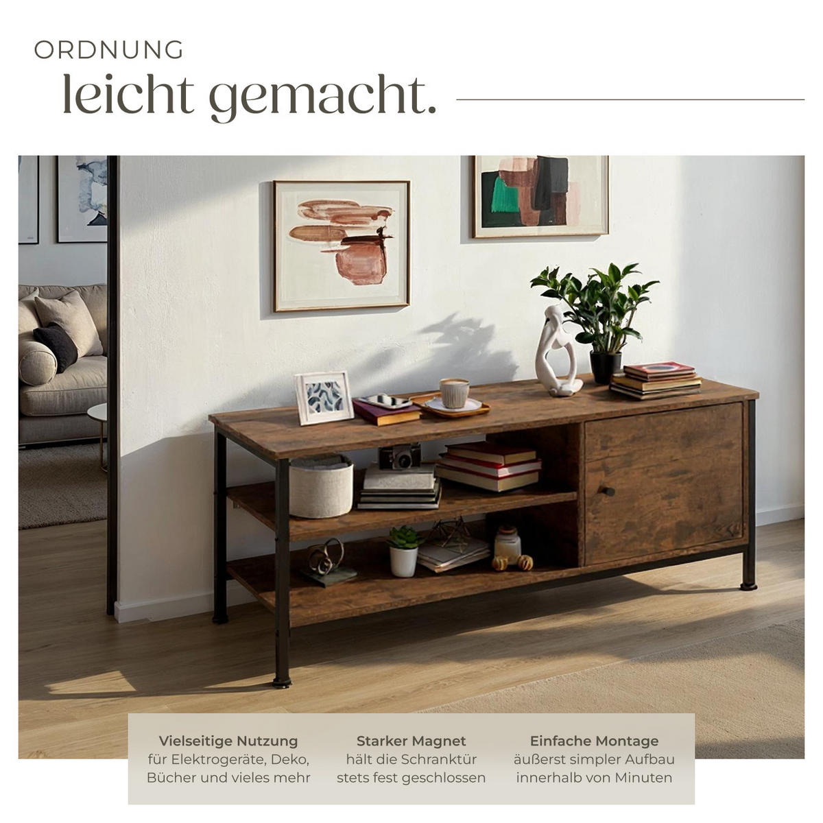 TV-REGAL Durban,110 x 40 x 45,5 cm,Industrial Holz dunkel, rustikal - Rostfarben, Holzwerkstoff (40/45.5/110cm) - tectake