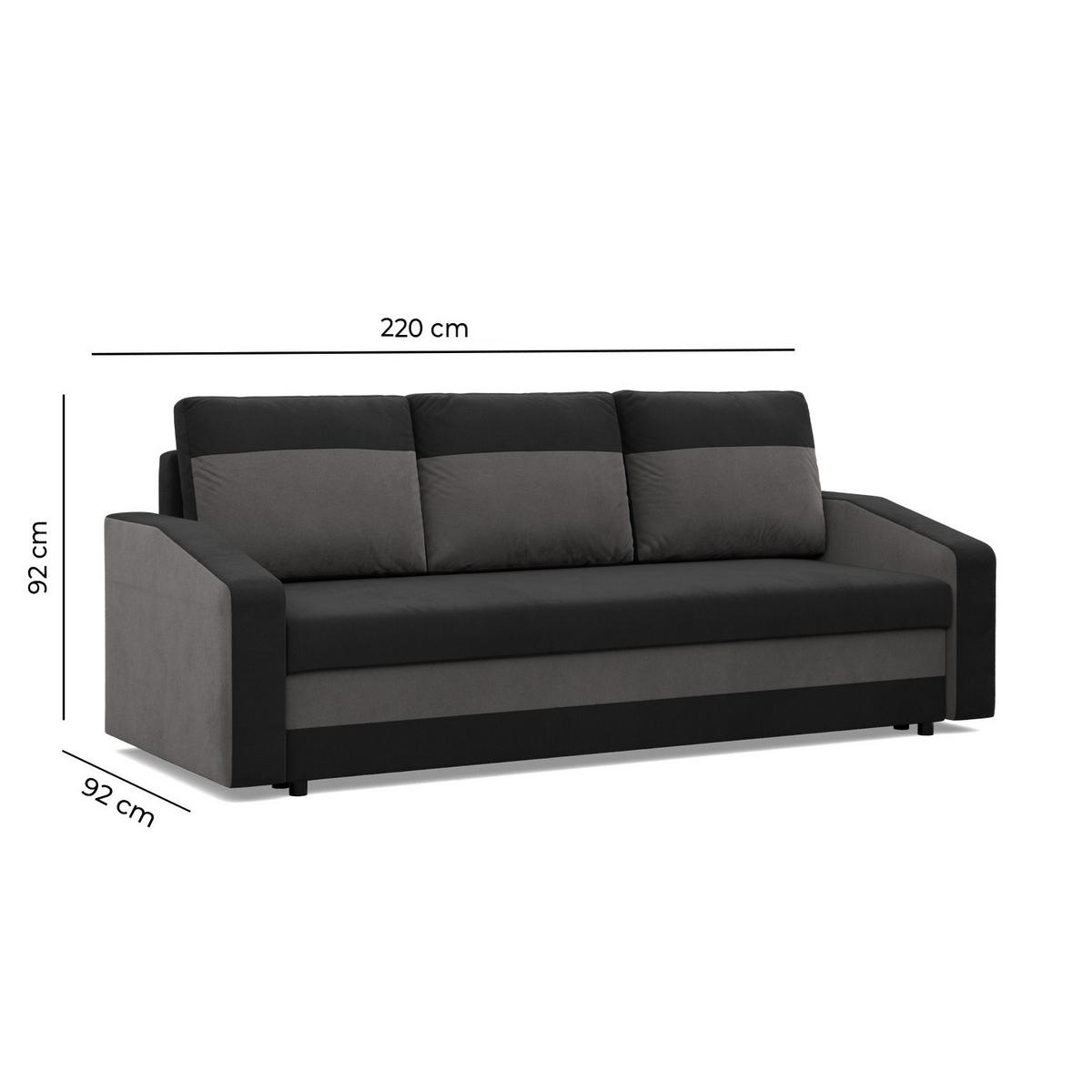 SOFA 3-SITZER MIT SCHLAFFUNKTION ORION, Grau + Schwarz - Multicolor, Textil (220/92/92cm)