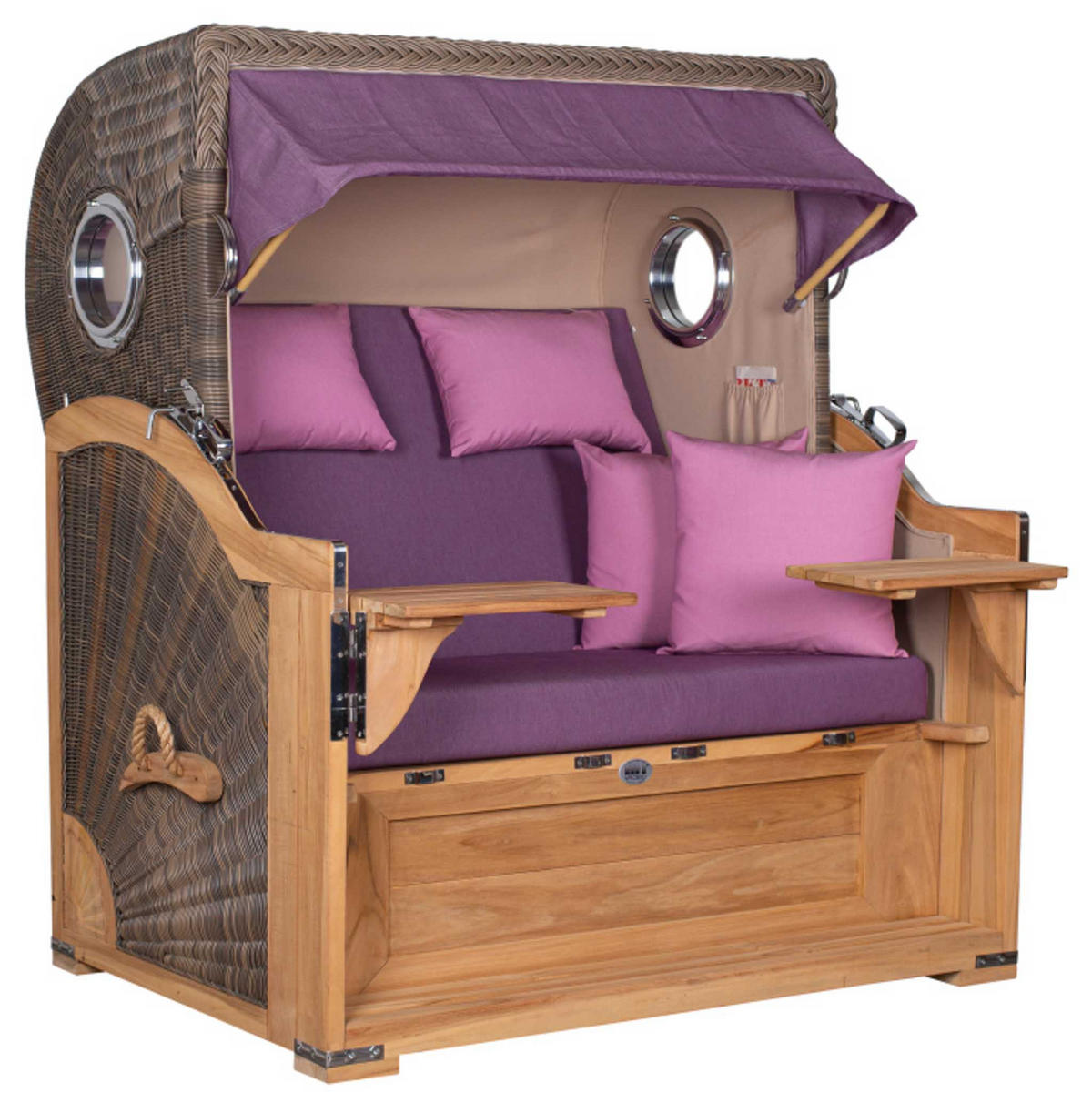 STRANDKORB Baltikum Teak 2,5 Sitzer - Violett/Lila, Holz/Metall (142/170/95cm) - Mr. Deko