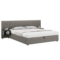 POLSTERBETT 180/200 cm Grau Schwarz mit hydraulischem Stauraum und 2 Nachttischen - Grau, Textil (180/200cm) - OKWISH