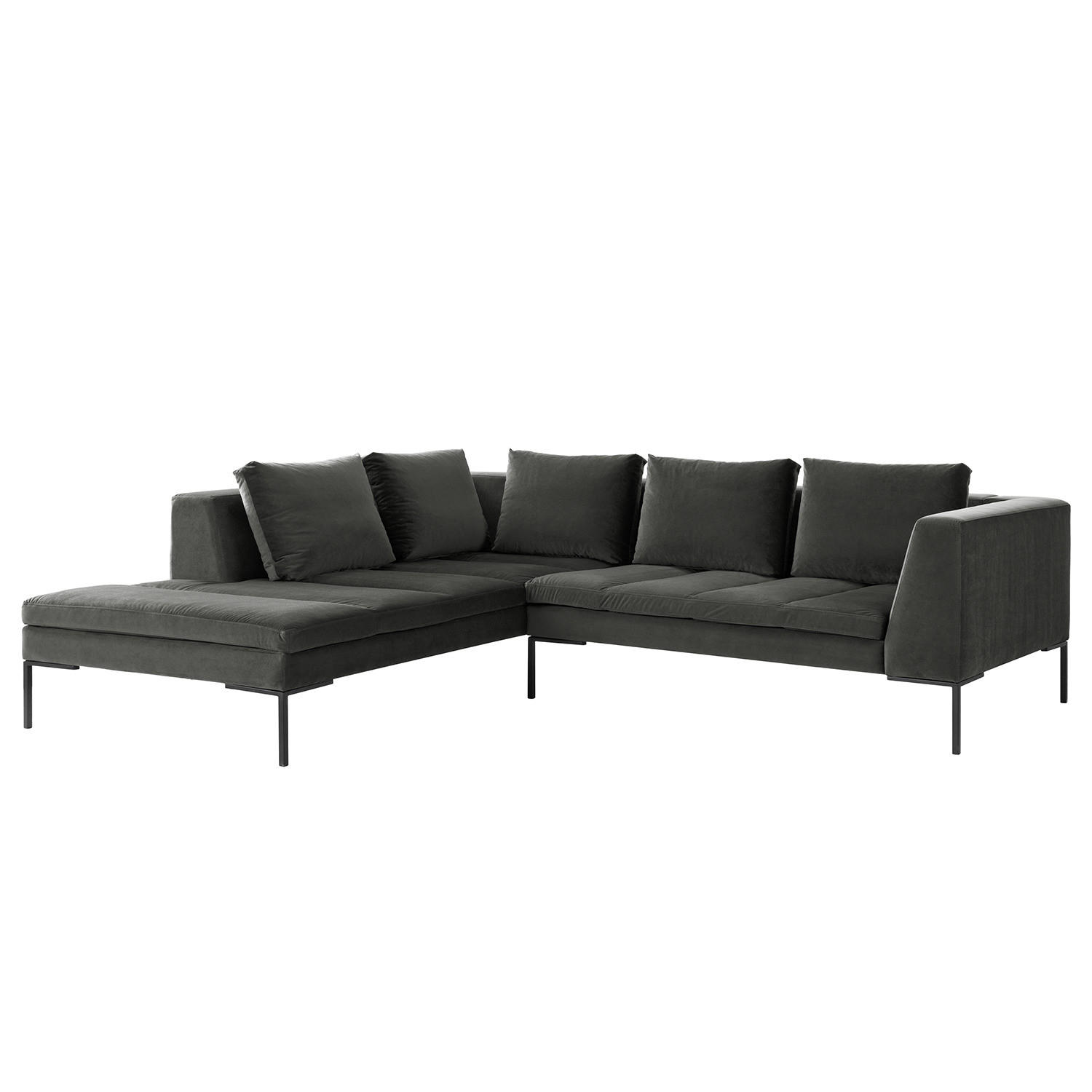 ECKSOFA mit Ottomane - Schwarz/Grün, Textil/Metall (255/230cm) - home24