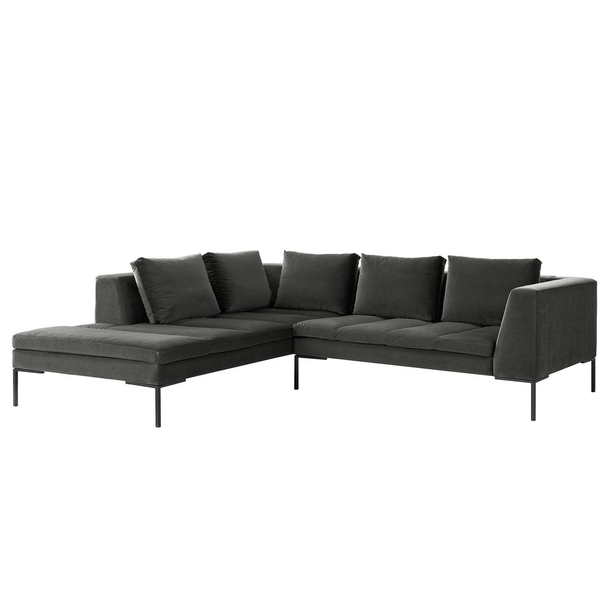 ECKSOFA mit Ottomane - Schwarz/Grün, Textil/Metall (255/230cm) - home24