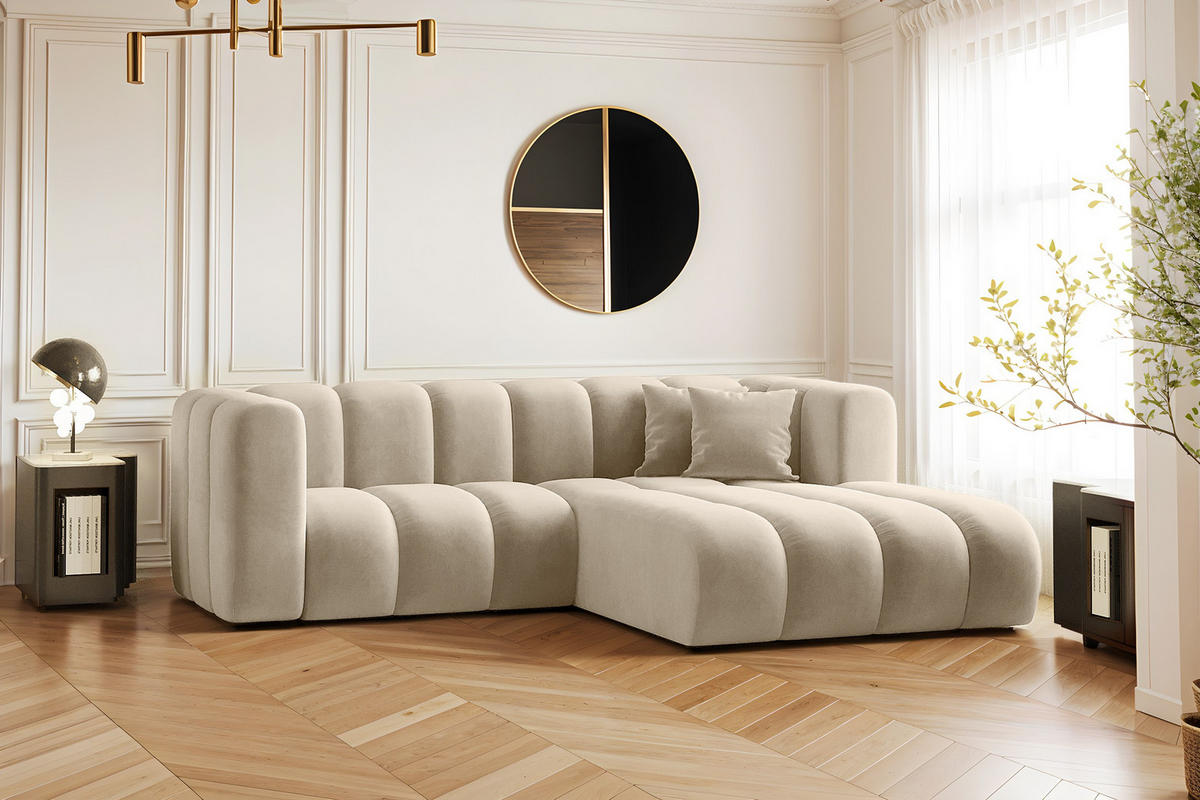 ECKSOFA L-from, Sofa Grand modular stoff Salvador Beige Rechts - Beige, Holz (227/179cm) - Kaiser Möbel