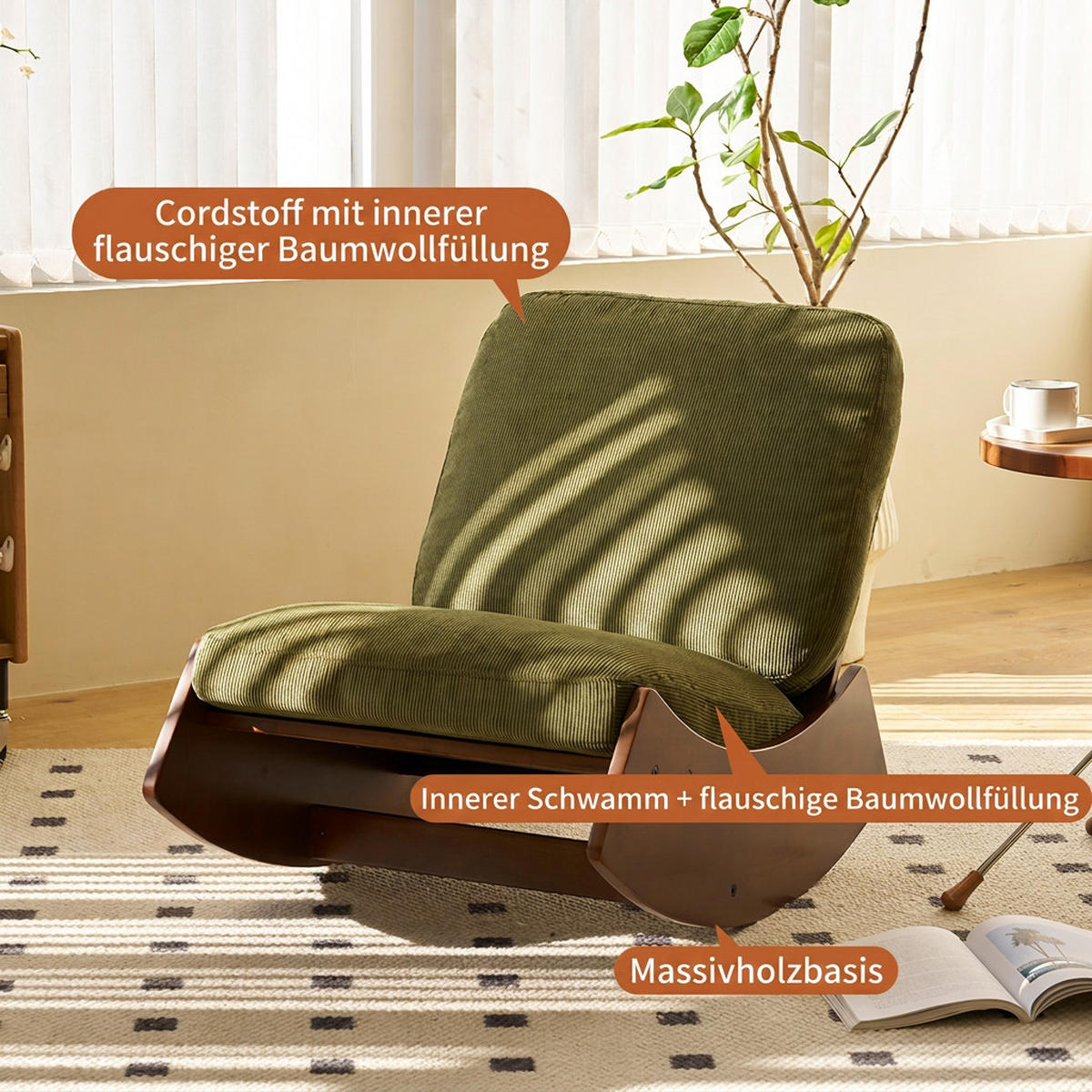 SCHAUKELSTUHL 2-teiliges Set Grün Cord - Grün, Textil (61.5/71.9/90cm) - Oxeza