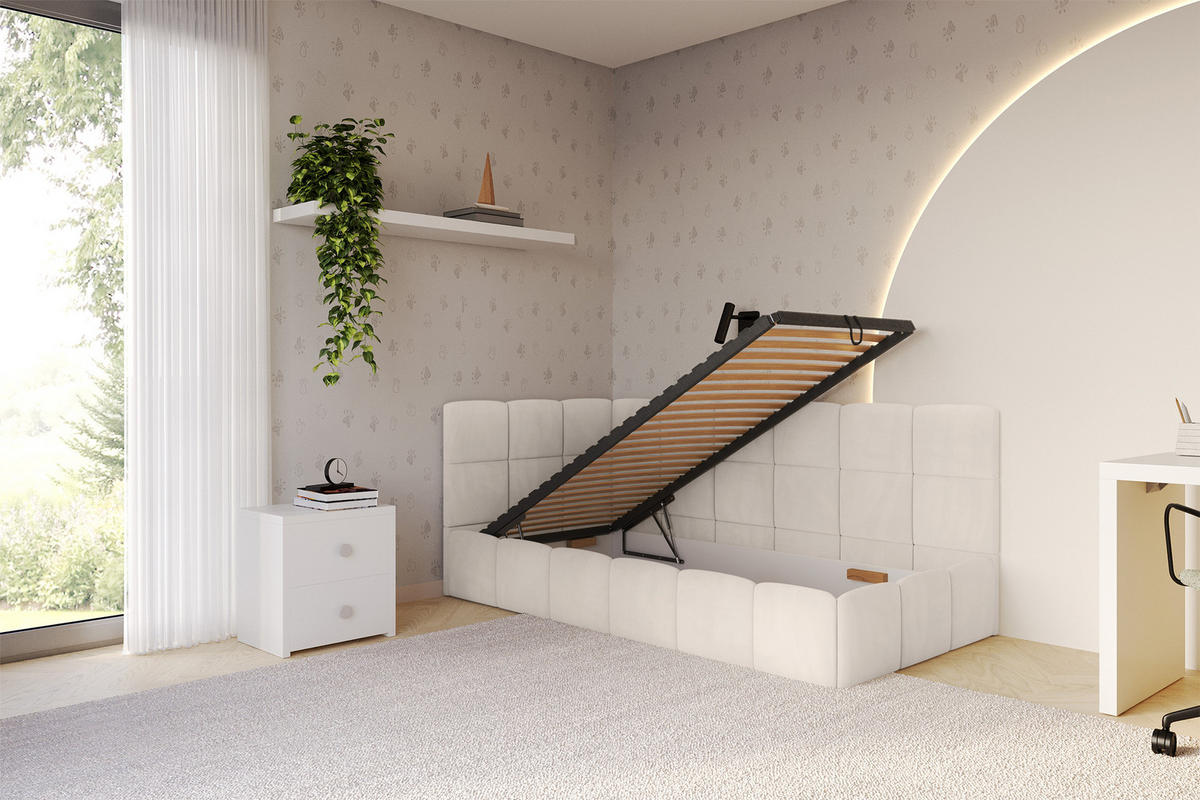 EINZELBETT Jugendbett mit Bettkasten Rechts, ohne Matratze - LIVY 80x200 Beige - Beige, Holzwerkstoff/Textil (80/200cm) - ALTDECOR