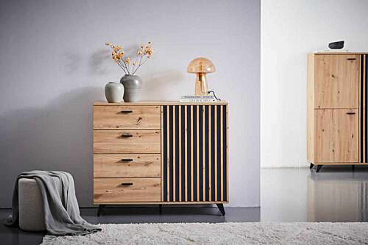KOMMODE - Eiche Dekor - Schwarz/Braun, Holzwerkstoff/Metall (103/86/40cm) - home24