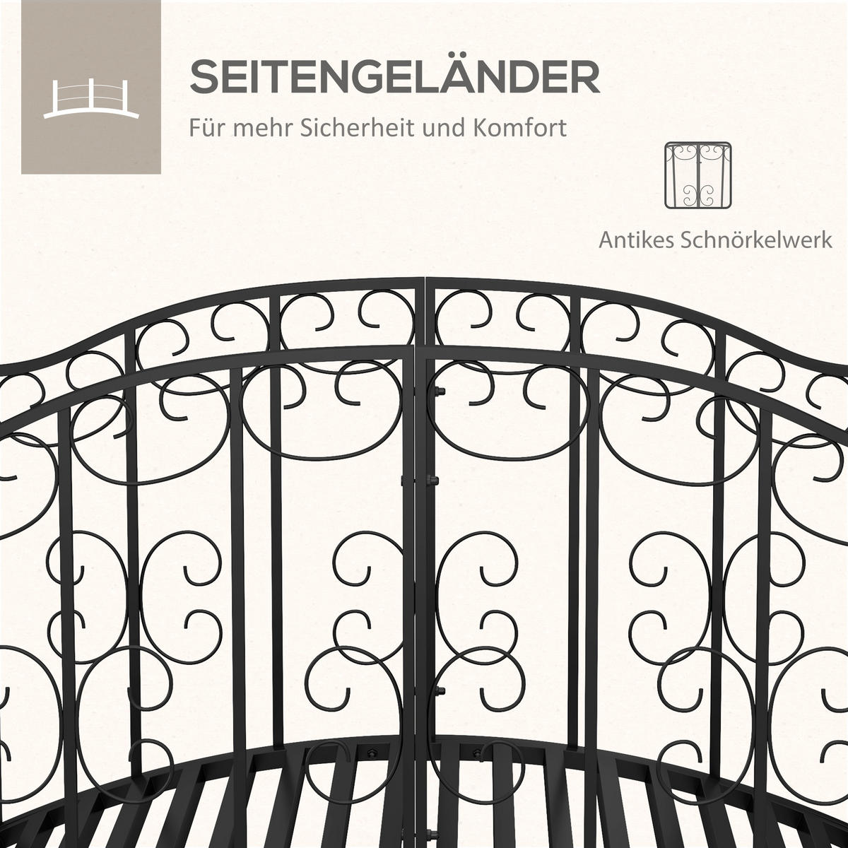 GARTENBRÜCKE, Stahl, Schwarz - Schwarz, Metall (119/67/70cm) - Outsunny