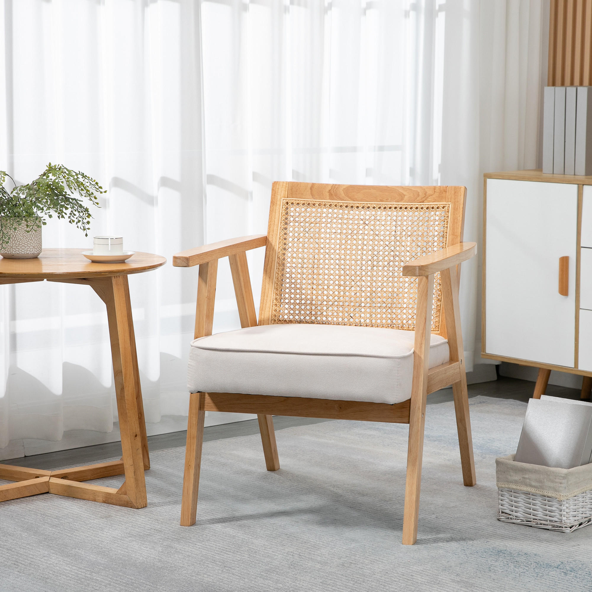 SESSEL Wohnzimmer Relaxsessel mit Armlehnen, Creme - Weiß, Kunststoff (69/78/63cm) - HOMCOM