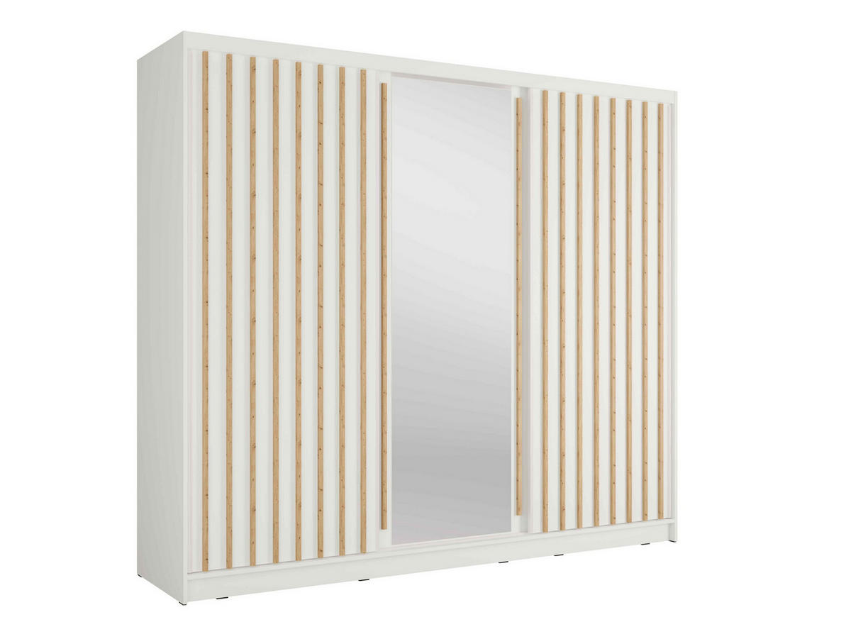 SCHWEBETÜRENSCHRANK VEYDAR 248/215/62cm 3-türig mit Spiegel Weiß - Weiß, Holzwerkstoff (248/215/62cm) - MASSENO