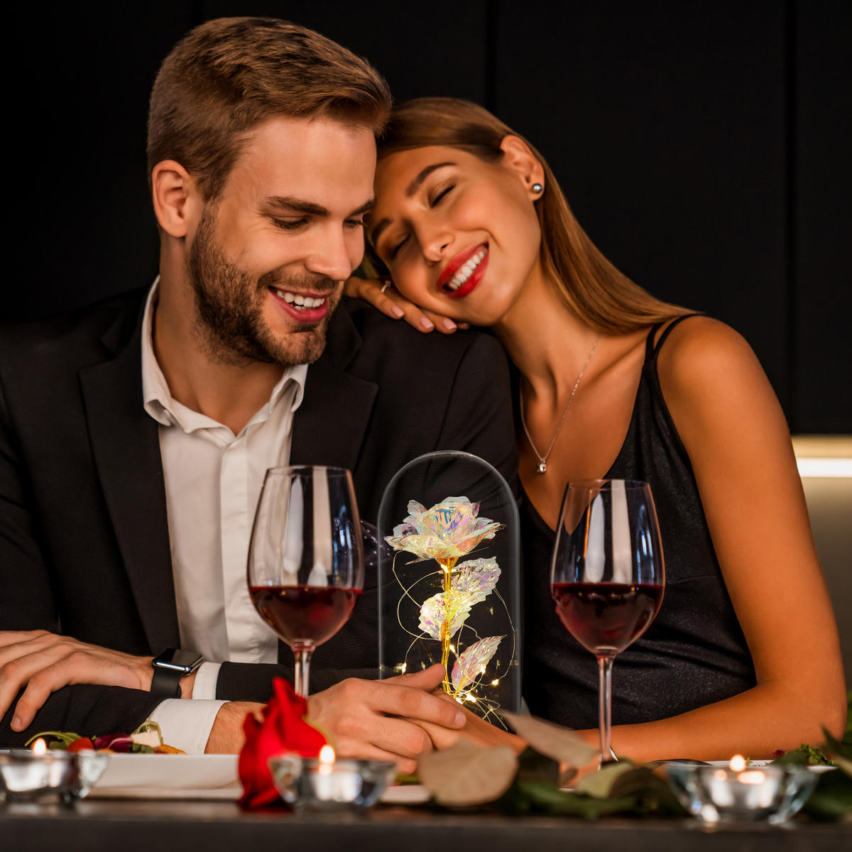 EWIGE Rose - Multicolor, Glas/Holz (11/22/11cm) - Relaxdays