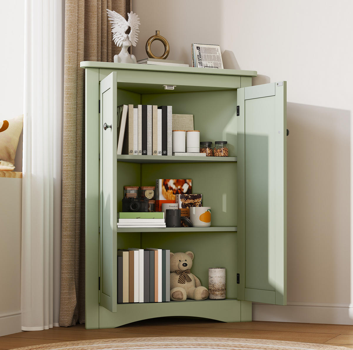 MIDISCHRANK 61,5/61,5/80 cm aus MDF mit 2 Türen und 3 Ebenen Grün - Grün, Holzwerkstoff (34.5/90/61.5cm) - Modenvie