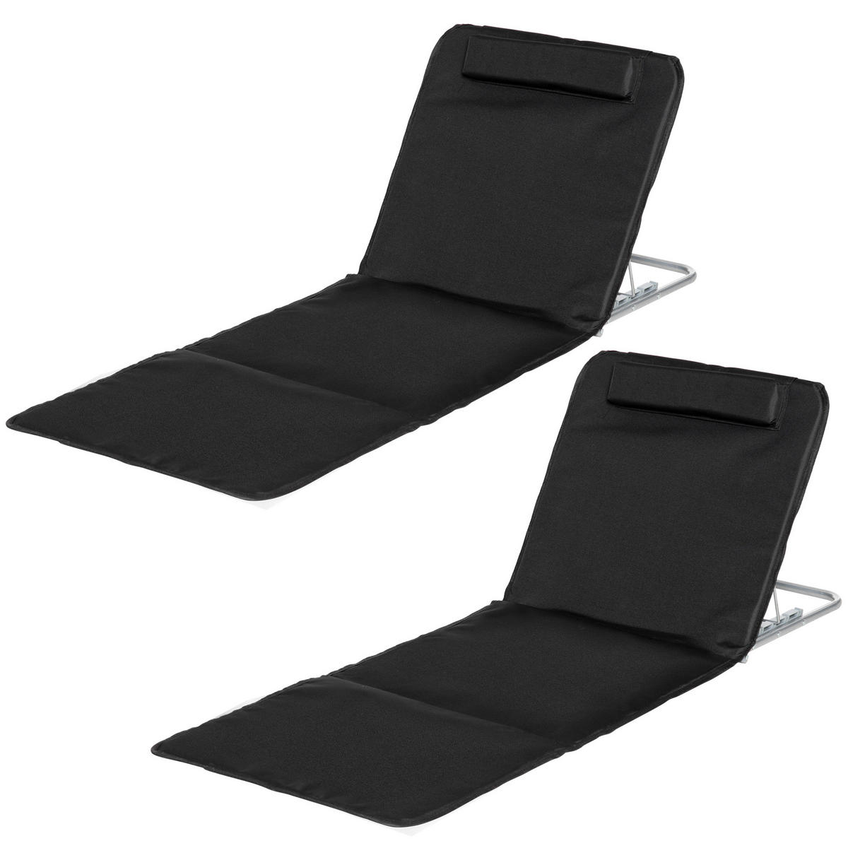 STRANDLIEGE Sonnenliege Gartenliege, klappbar, verstellbare Rücklehne, Seitentasche, 48 cm x 134 cm x 33-43 cm, Schwarz - Schwarz, Metall (134/43/48cm)