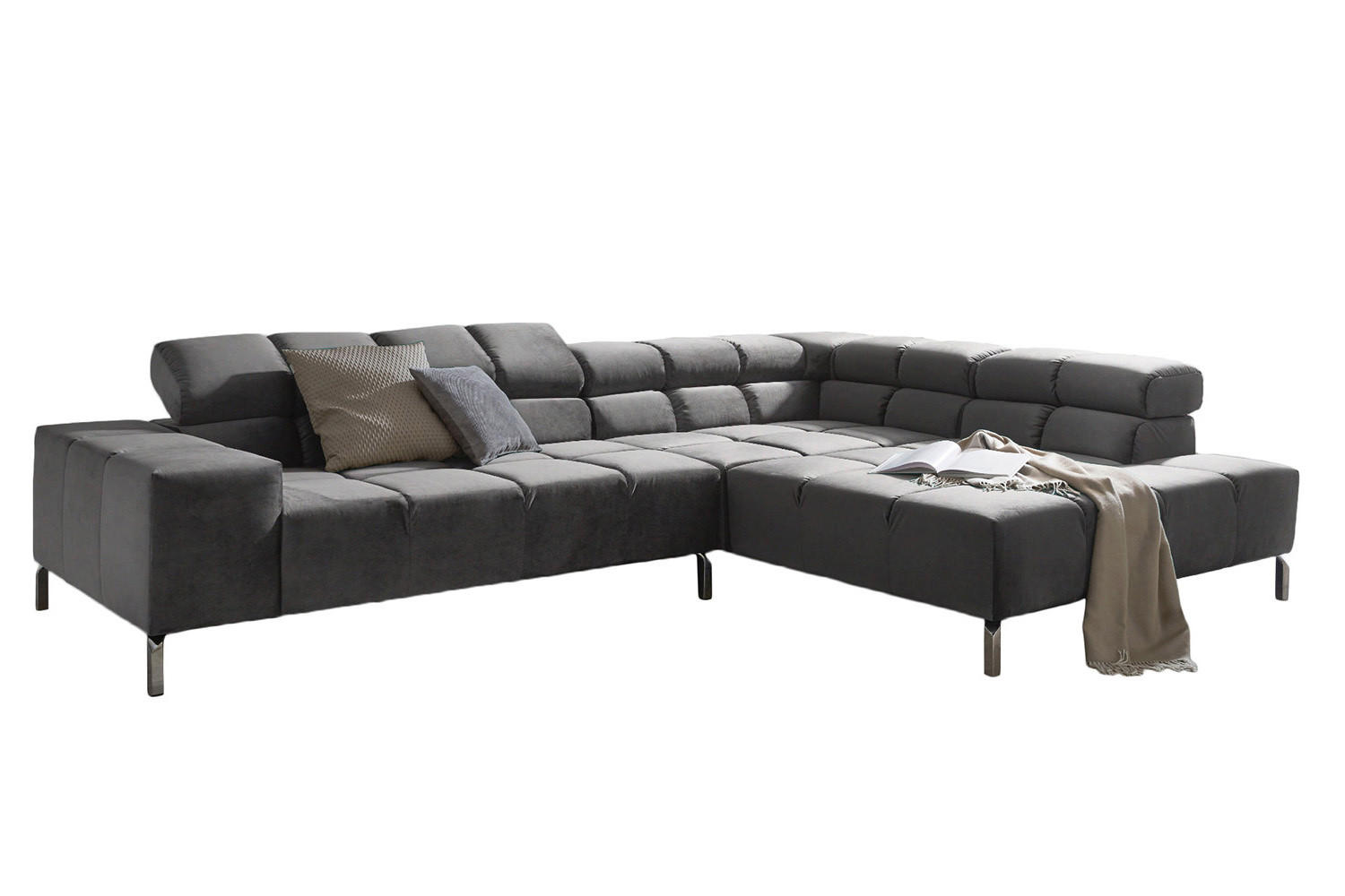 ECKSOFA MIT RELAXFUNKTION NELSON Grau Velvet - Silberfarben/Grau, Textil (321/116cm) - KAWOLA