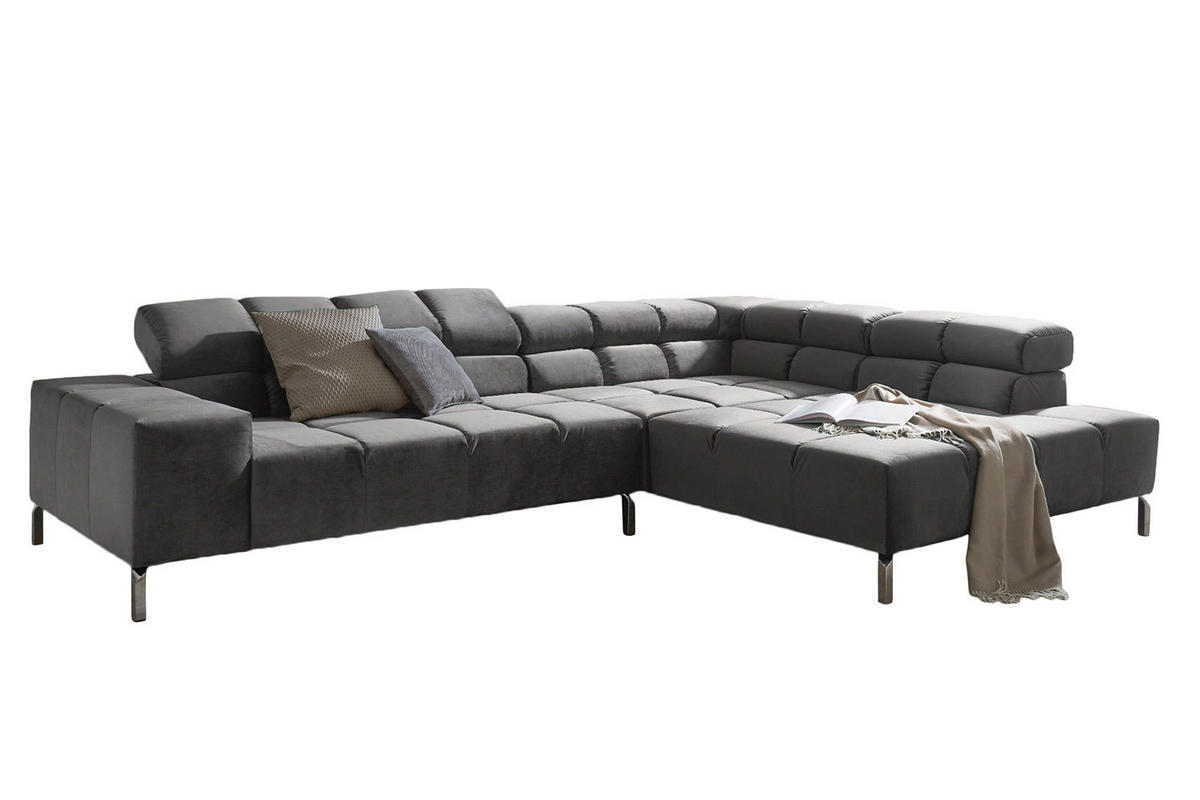 ECKSOFA MIT RELAXFUNKTION NELSON Grau Velvet - Silberfarben/Grau, Textil (321/116cm) - KAWOLA