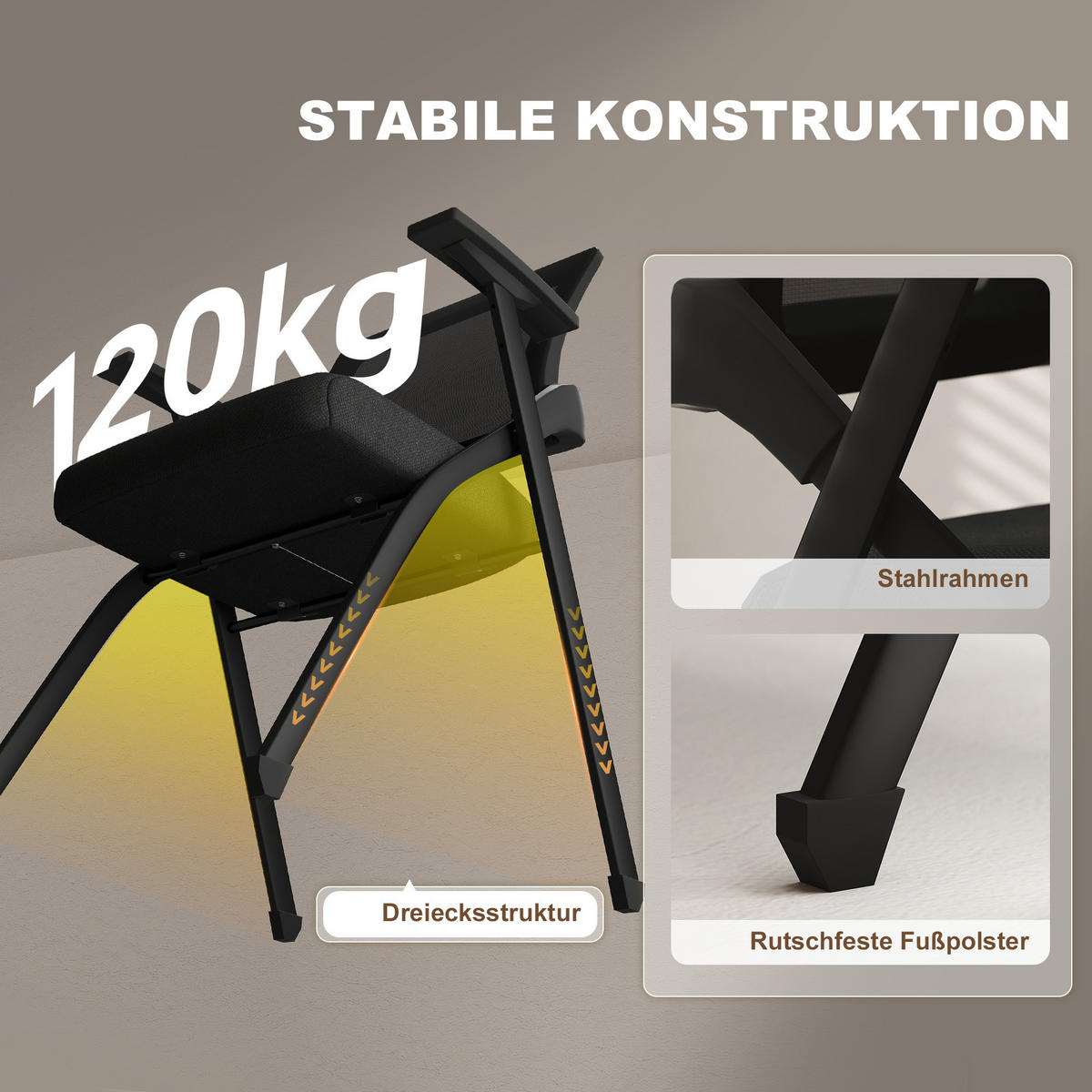 KLAPPSTUHL 2er Set Polyester Schwarz - Schwarz, Textil/Metall (56/84/61cm) - HOMCOM