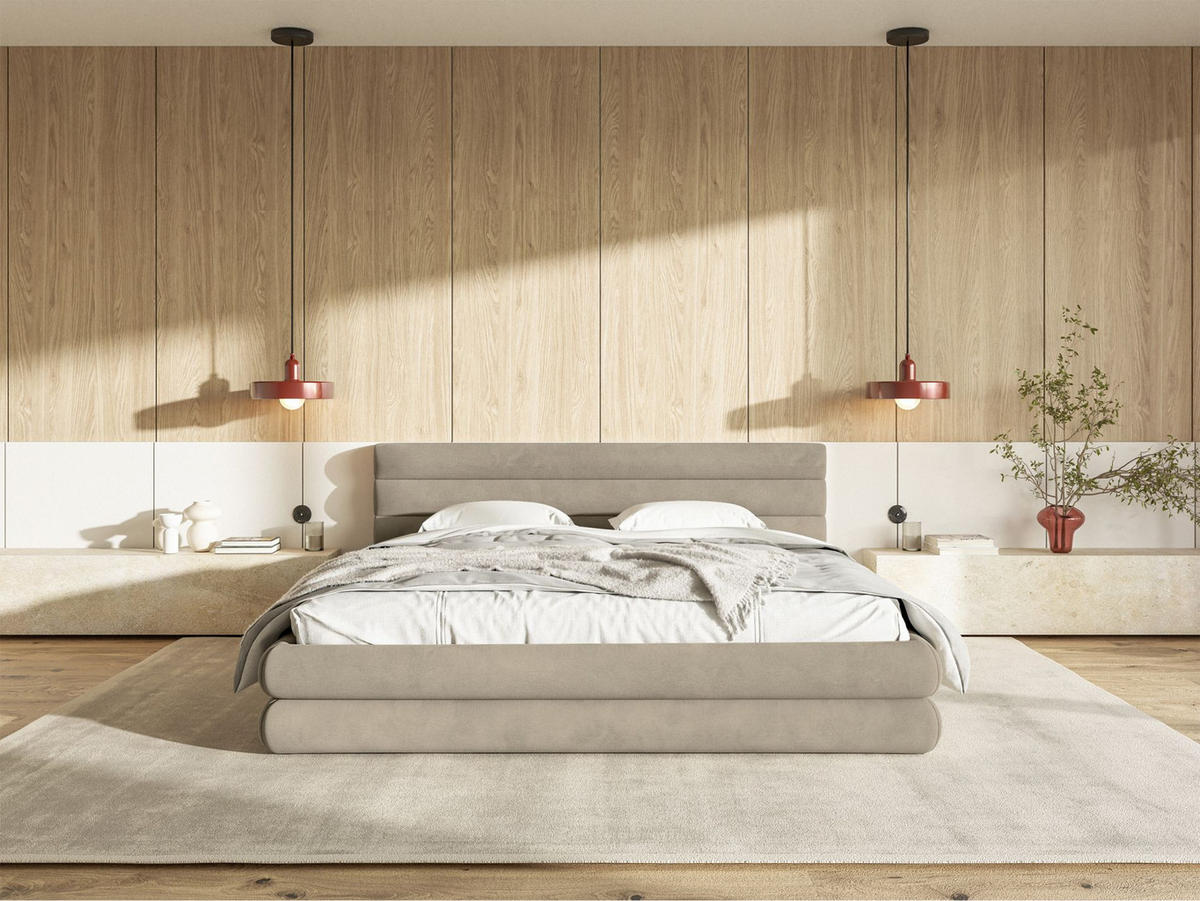 POLSTERBETT Alegre Greige Samt 140x200 cm - Taupe/Schwarz, Holz/Textil (140/200cm) - Selsey