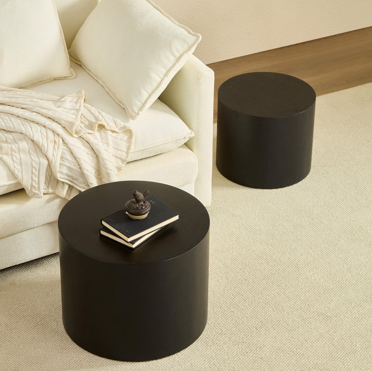 COUCHTISCH-SET 48/48/38 und 38/38/32 cm, 2-teilig aus MDF, platzsparend nestbar, Schwarz - Schwarz, Holzwerkstoff (48/48/38cm) - Redom