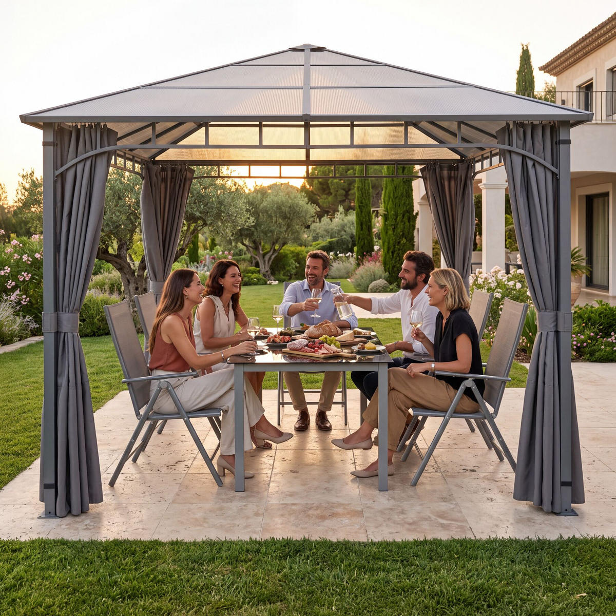 GARTENPAVILLON Caracas, inklusive 8 Heringen, grau - Grau, Metall (300/263/400cm) - tectake