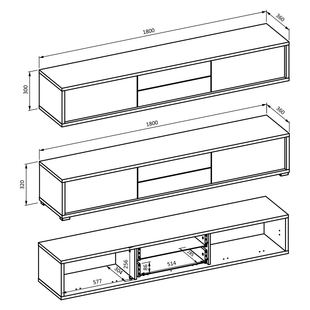LOWBOARD LIVIA 180x36x32 cm mit 2 Schubladen und 2 Türen Eichefarben - Eichefarben/Anthrazit, Holzwerkstoff (180/32/36cm) - MASSENO