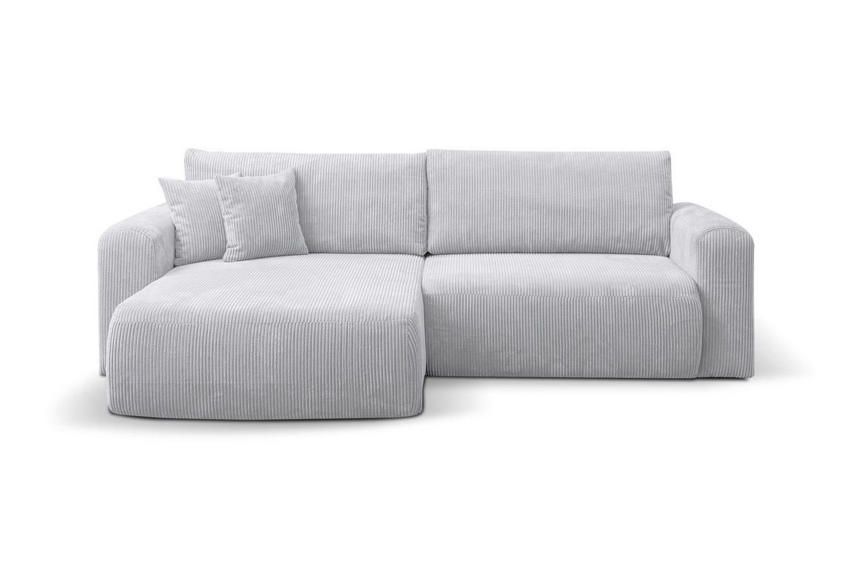 ECKSOFA Roma, Eckcouch in L-Form mit Schlaffunktion und Bettkasten, Farbe: Hellgrau, Cordstoff, Ottomane Universal - Hellgrau, Textil (244/142cm) - VENASI MÖBEL
