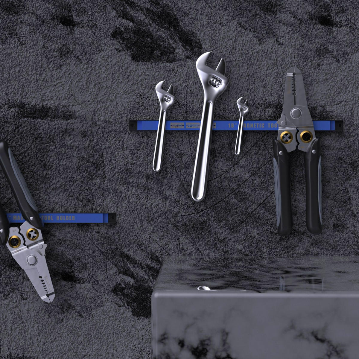 MAGNETLEISTEN-SET für Werkzeug (3-tlg.) - Schwarz, Metall (2.3/1.3/45.5cm)