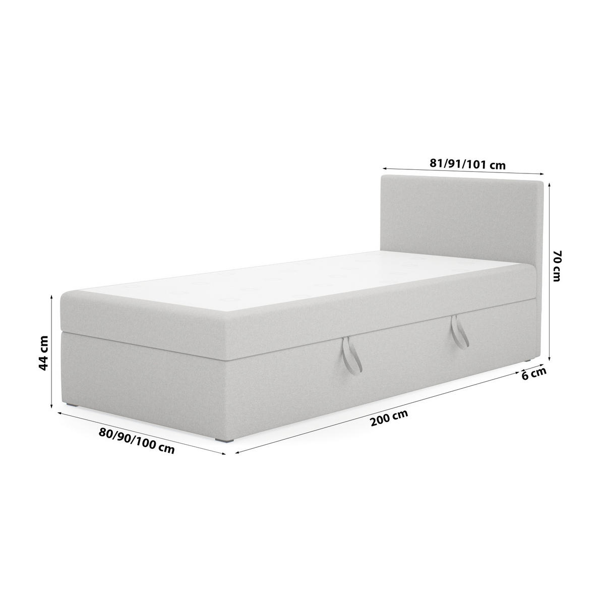BOXBETT Verdig Mini Basic 90x200 Hellgrau Rechts - Hellgrau, Holz (90/200cm) - Fedve