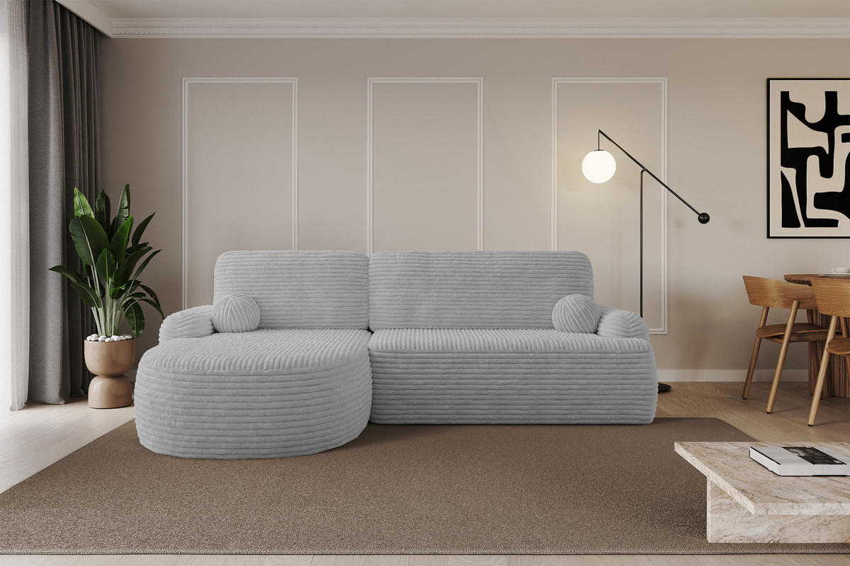 ECKSOFA mit Schlaffunktion und Bettkasten LIRA-L - 264x172x89 Hellgrau - Hellgrau, Holzwerkstoff/Textil (264/172cm) - ALTDECOR