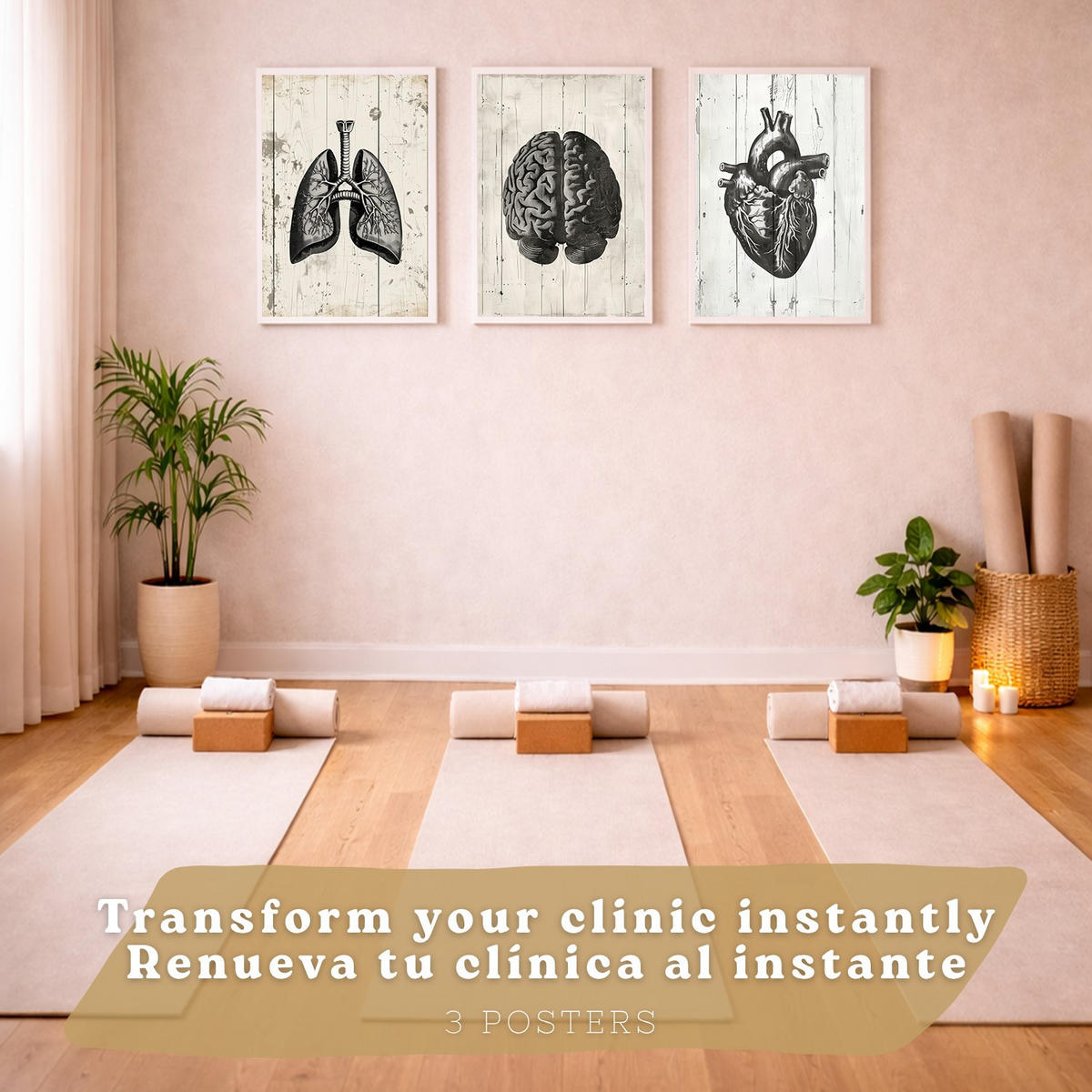 POSTER Set aus 3 Anatomie Mensch Drucke und mit Gehirn Herz Lungen Luftröhre Bronchien Industrielles Schwarz Weiß Design Größe Weißer Rahmen A3 - Weiß, Papier (29.7/42/3cm) - Nacnic